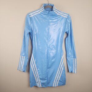 New Adidas Originals x Ivy Park size S women 1/2 zip blue latex mini dress
